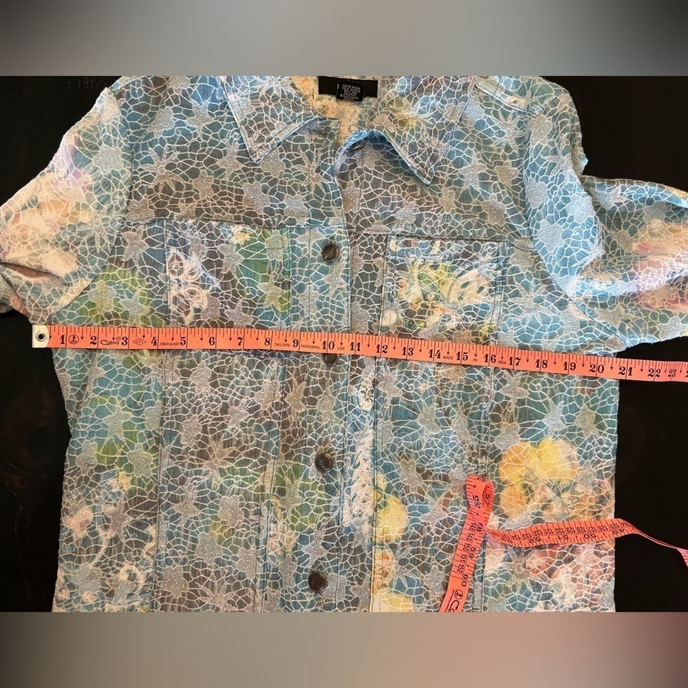 Kaktus Textured Pastel Peacock Jean Jacket Metal Buttons L Art to Wear Colorful - Picture 11 of 13